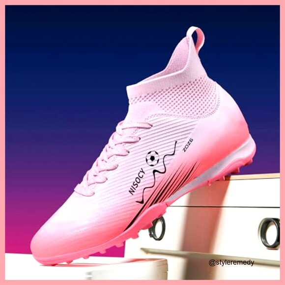 High-Top Soccer Cleats with Faux Leather Upper, Rubber Sole main image 6